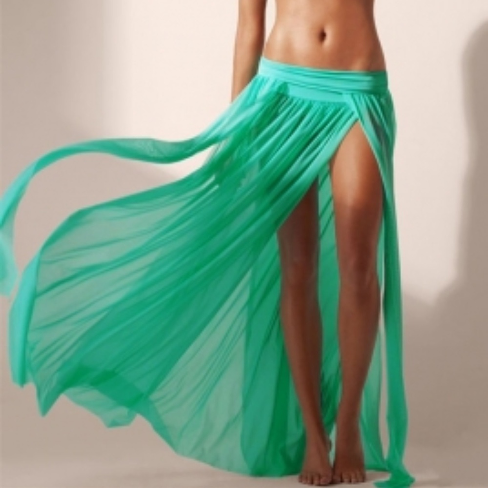 Green Elegant Mesh Maxi Skirt Cool Beachwear